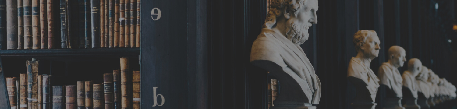 Neoclassical busts in a library