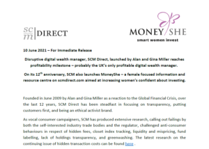 SCM 12 Year Anniversary & Launch of MoneyShe Press Release - 10 June 2021